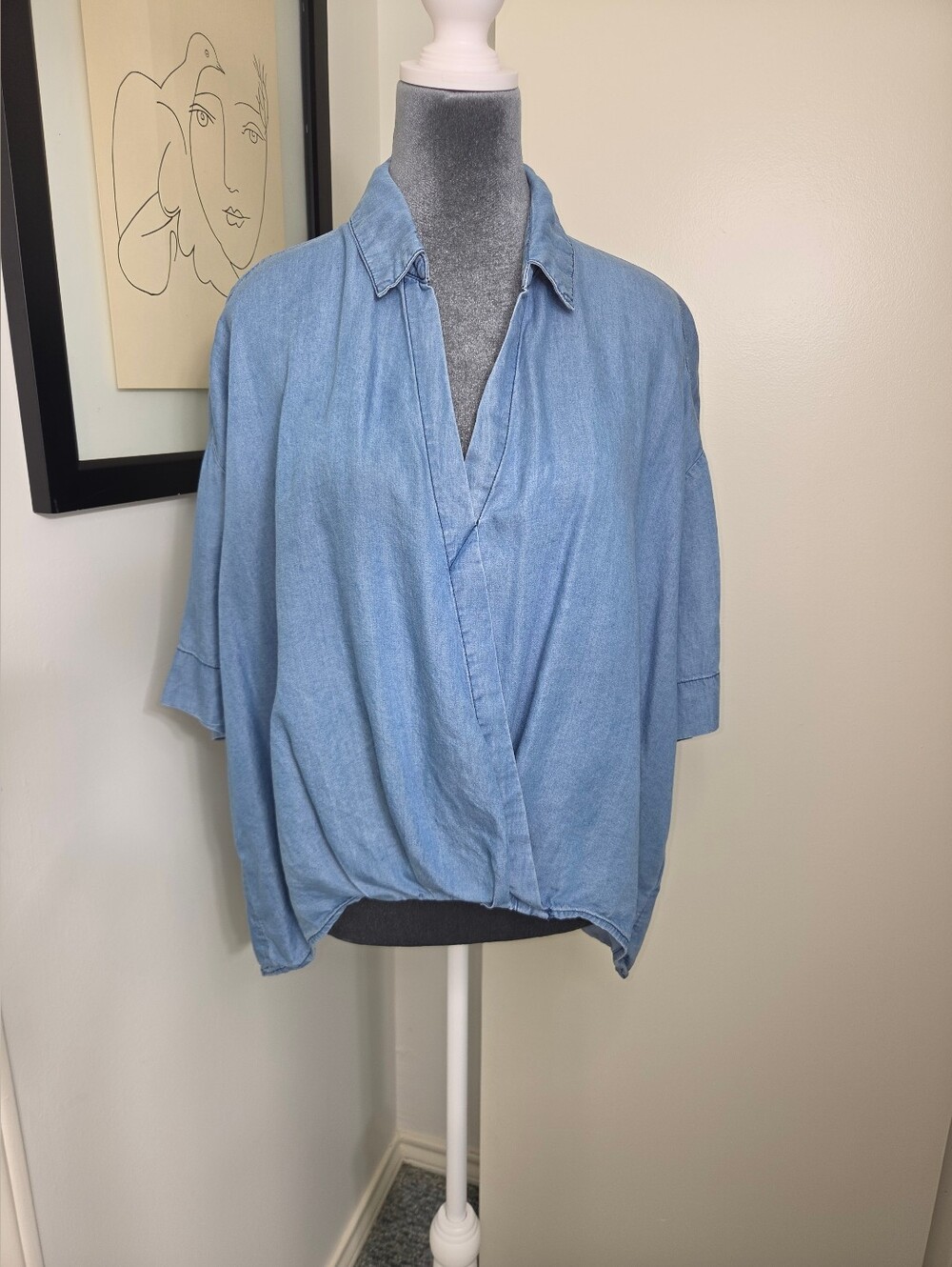 RACHEL Rachel Roy Light Blue Wrap-Style Chambray Blouse